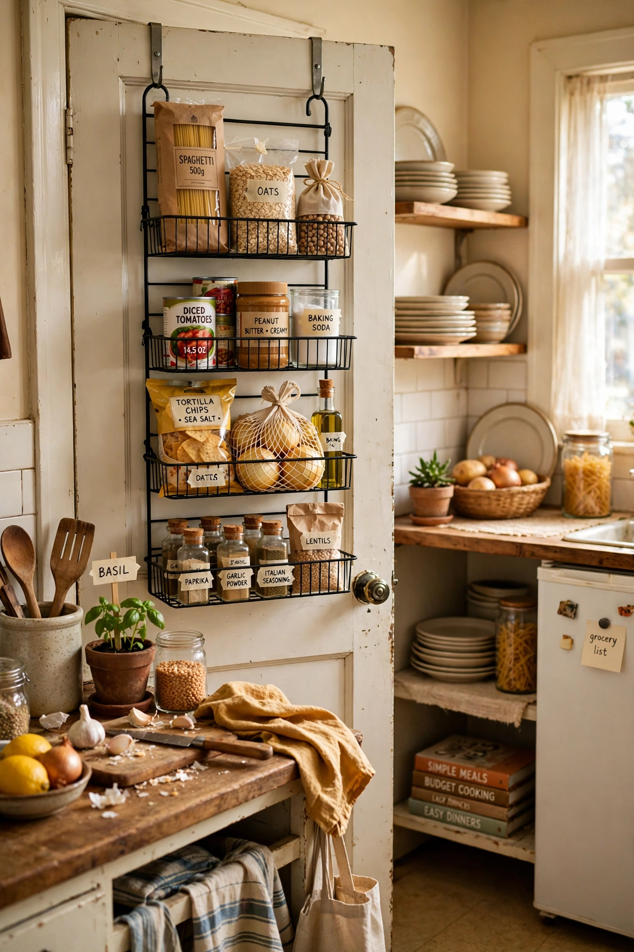 Hang an Over-Door Pantry Rack in a tiny kitchen