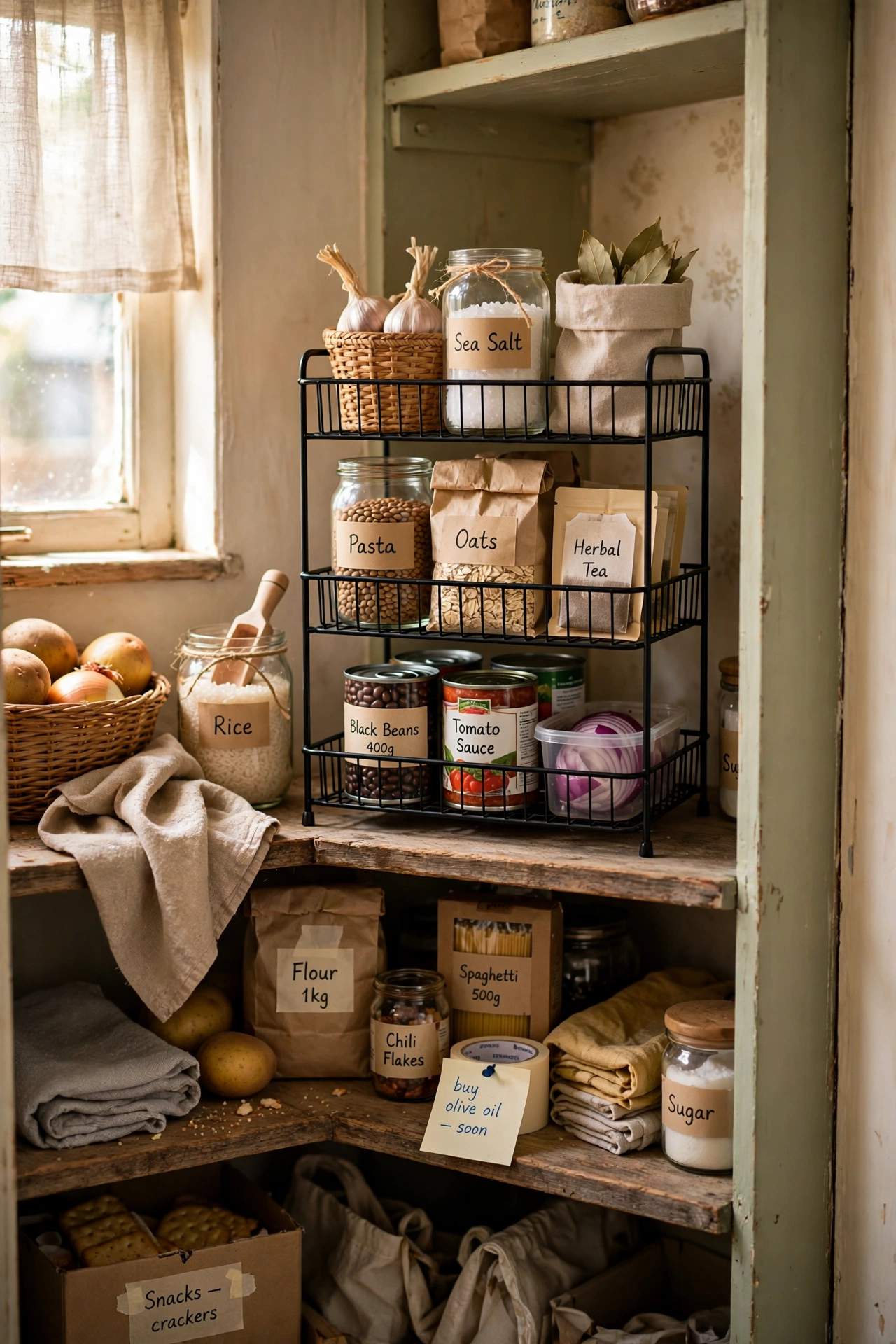 Stack a Tiered Organizer in the Pantry in a tiny kitchen