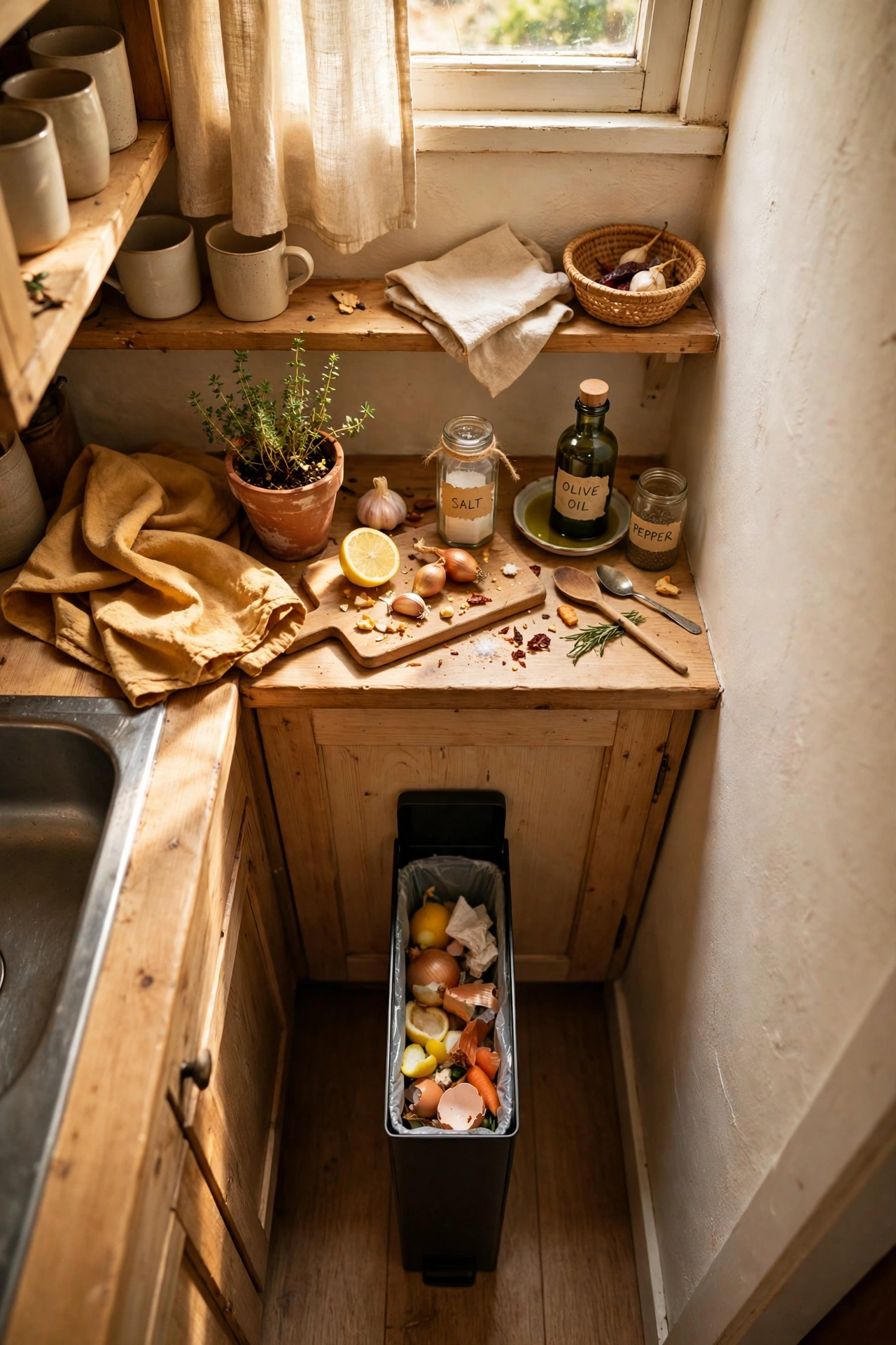 Slim Down to a Narrow Trash Can in a tiny kitchen
