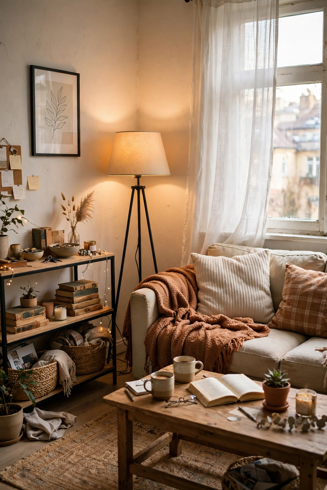 Add a Floor Lamp for Warm Corners in a small apartment living room