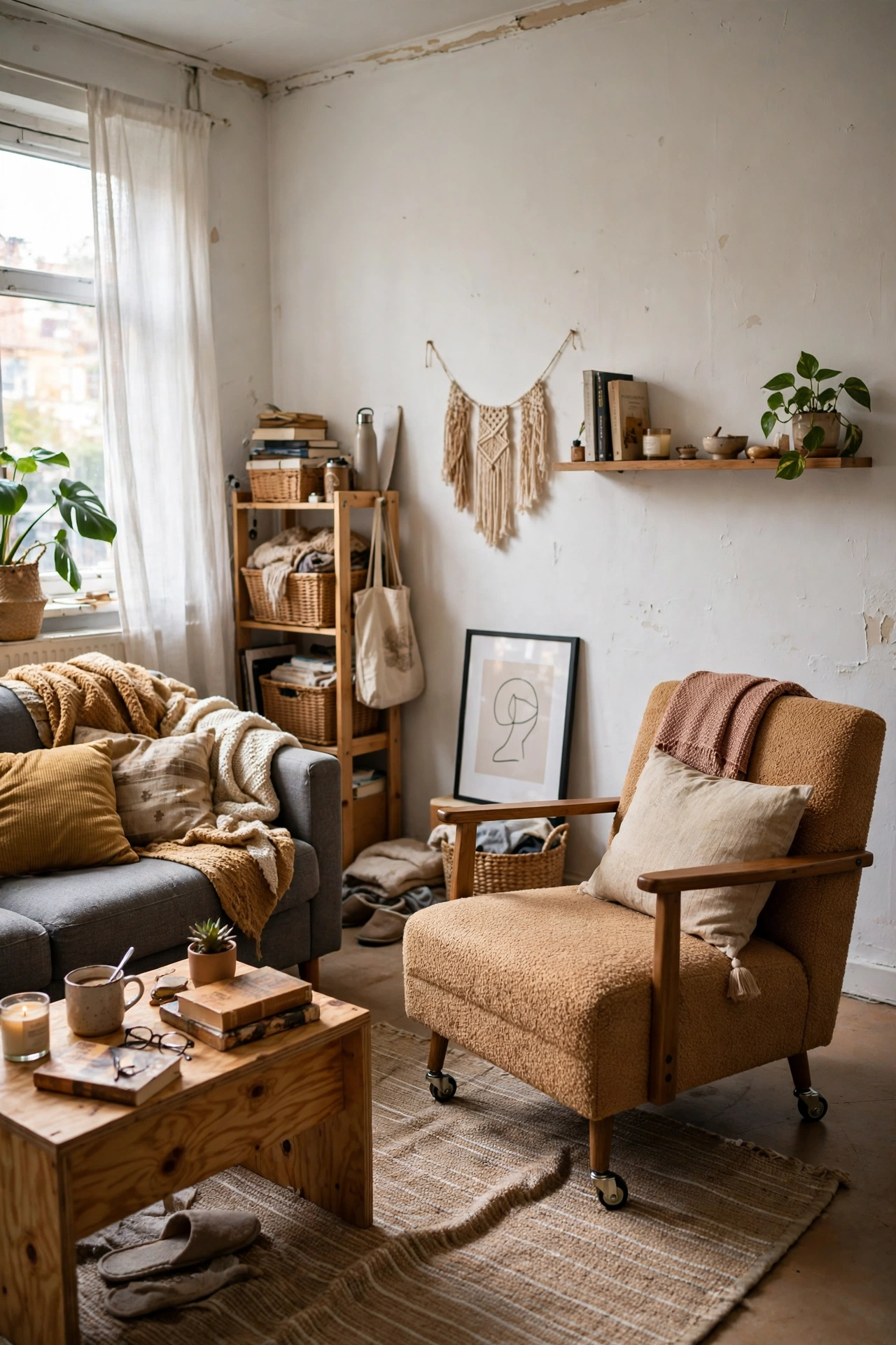 Add an Accent Chair That Moves Easily in a small apartment living room