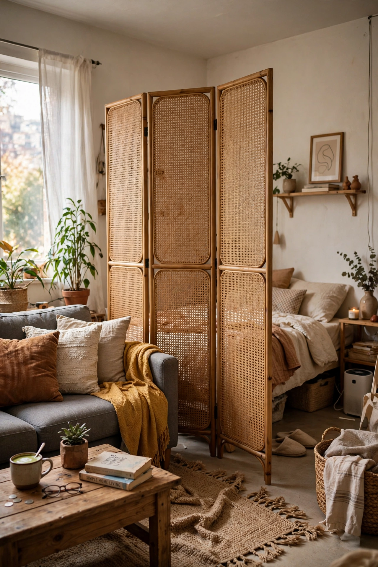 Use a Room Divider Screen for Zones in a small apartment living room