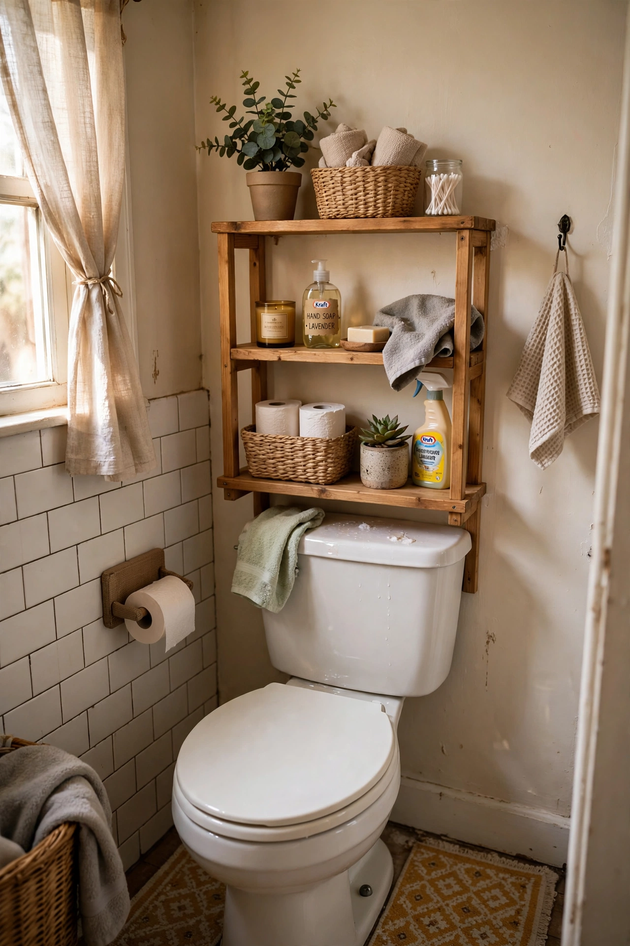 Add an Over-Toilet Shelf Unit in a tiny bathroom