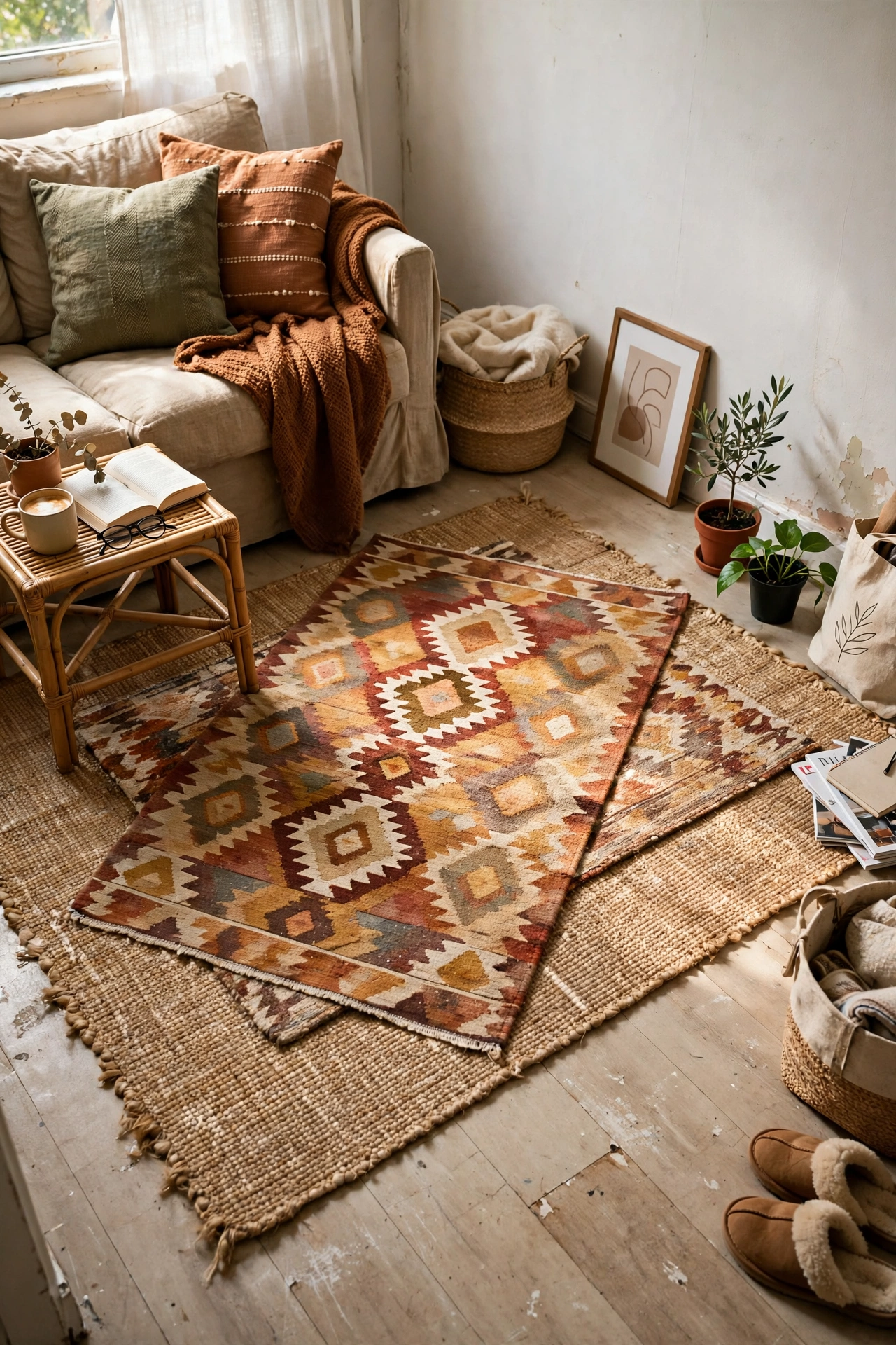 Layer Rugs Over Rental Floors in a rental apartment