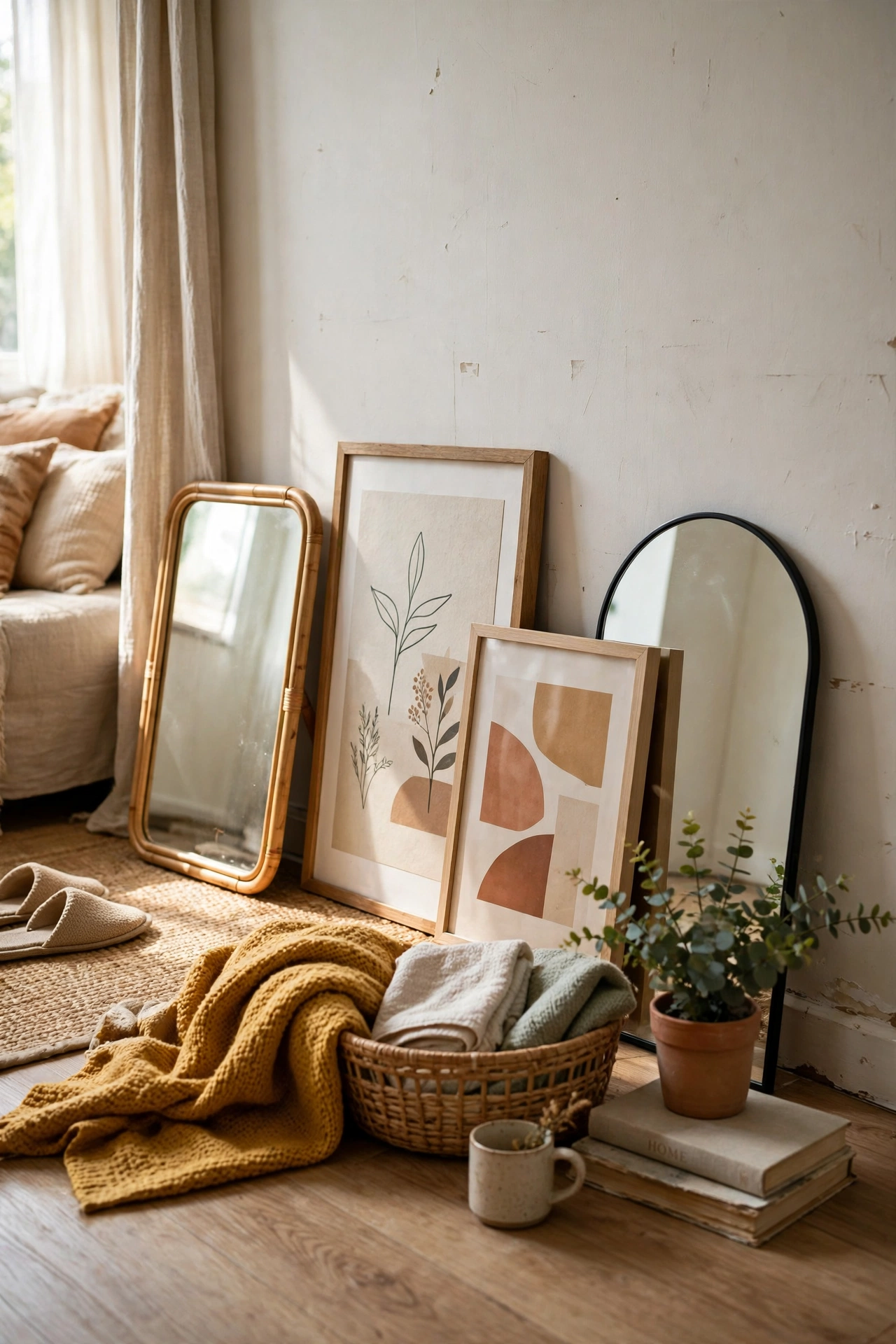 Lean Art and Mirrors Instead of Hanging in a rental apartment