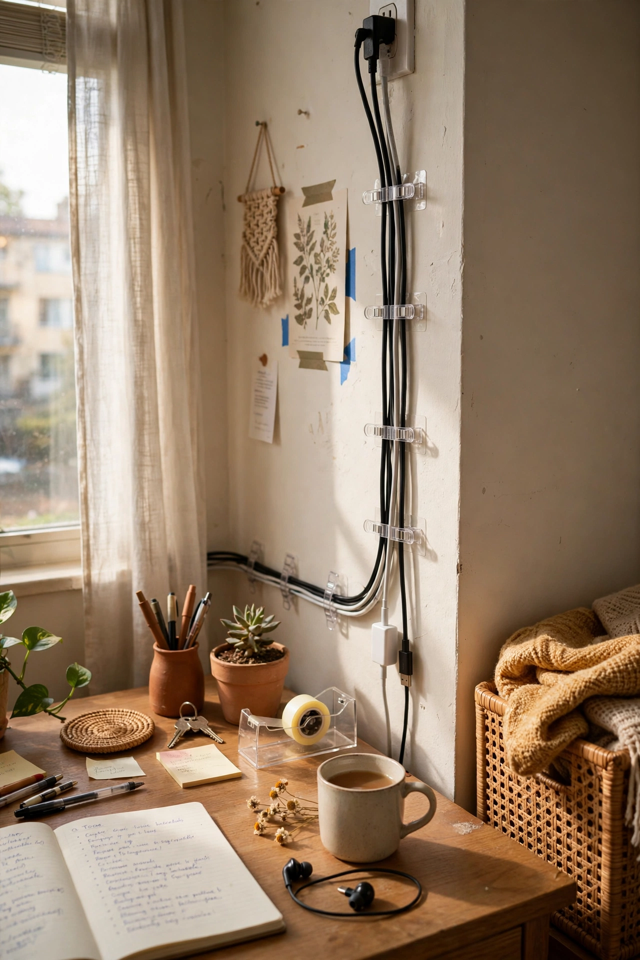 Hide Cables With Adhesive Clips in a rental apartment