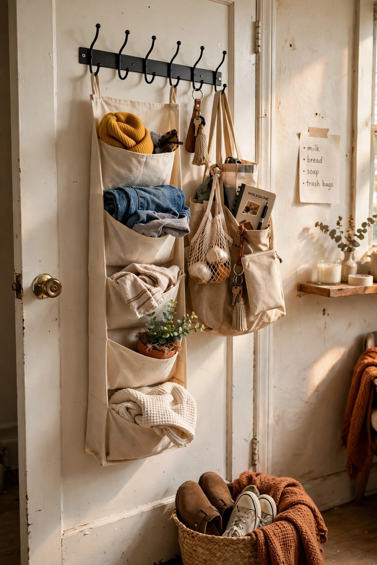 Hang Storage on Over-Door Hooks in a rental apartment