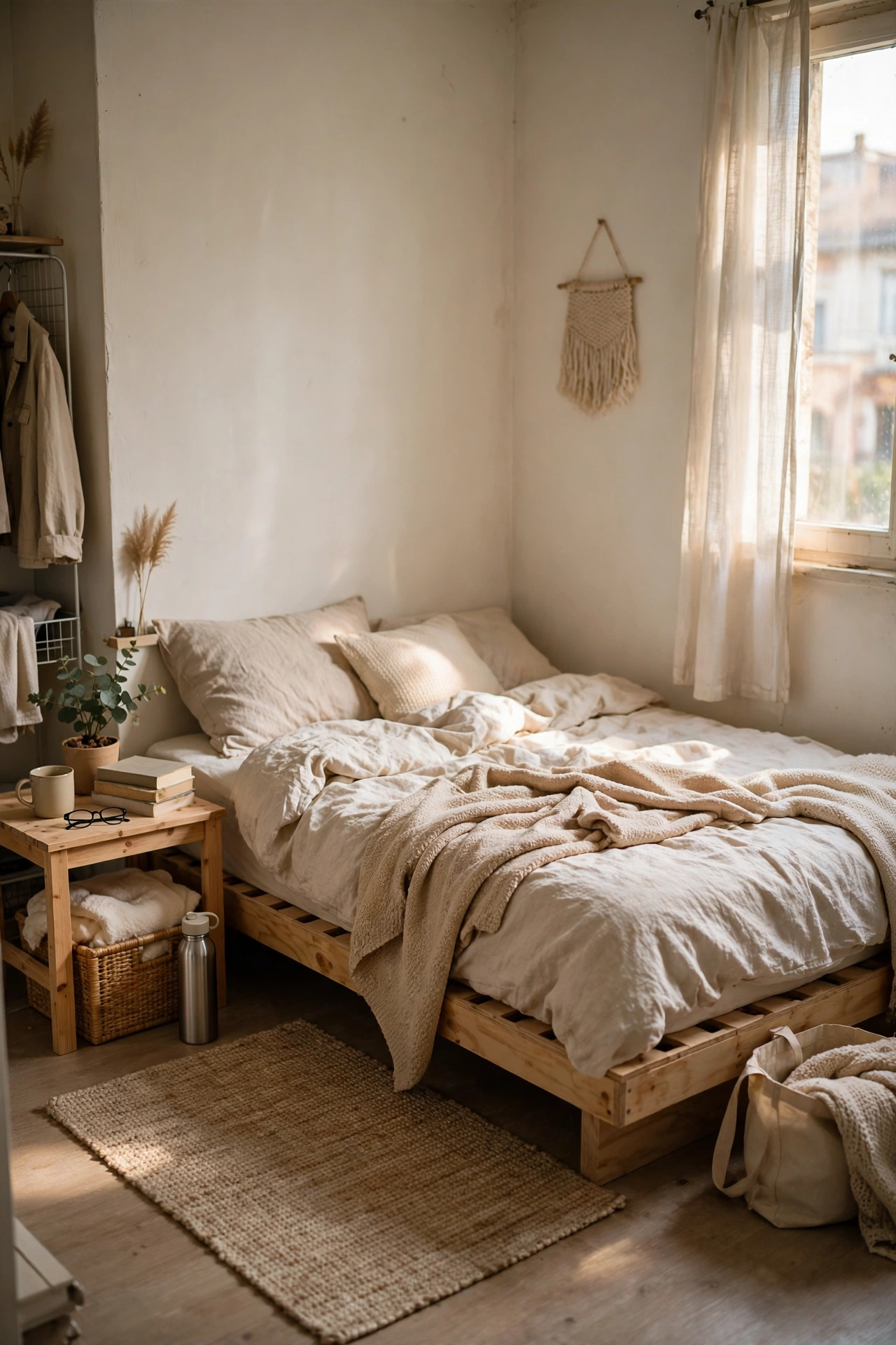 Use a Low Platform Bed Frame in a small budget-friendly apartment
