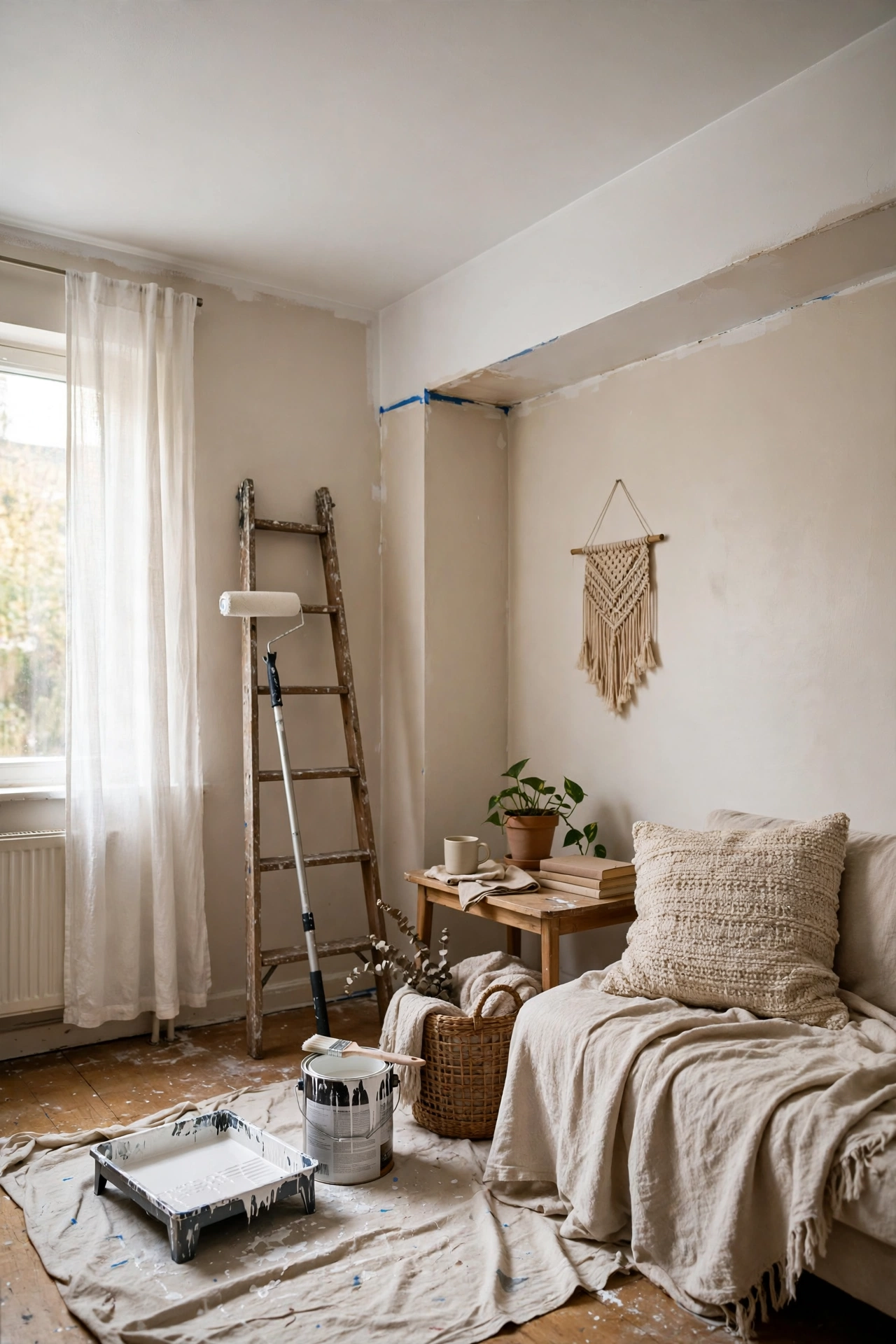 Paint the Ceiling Bright White in a small budget-friendly apartment