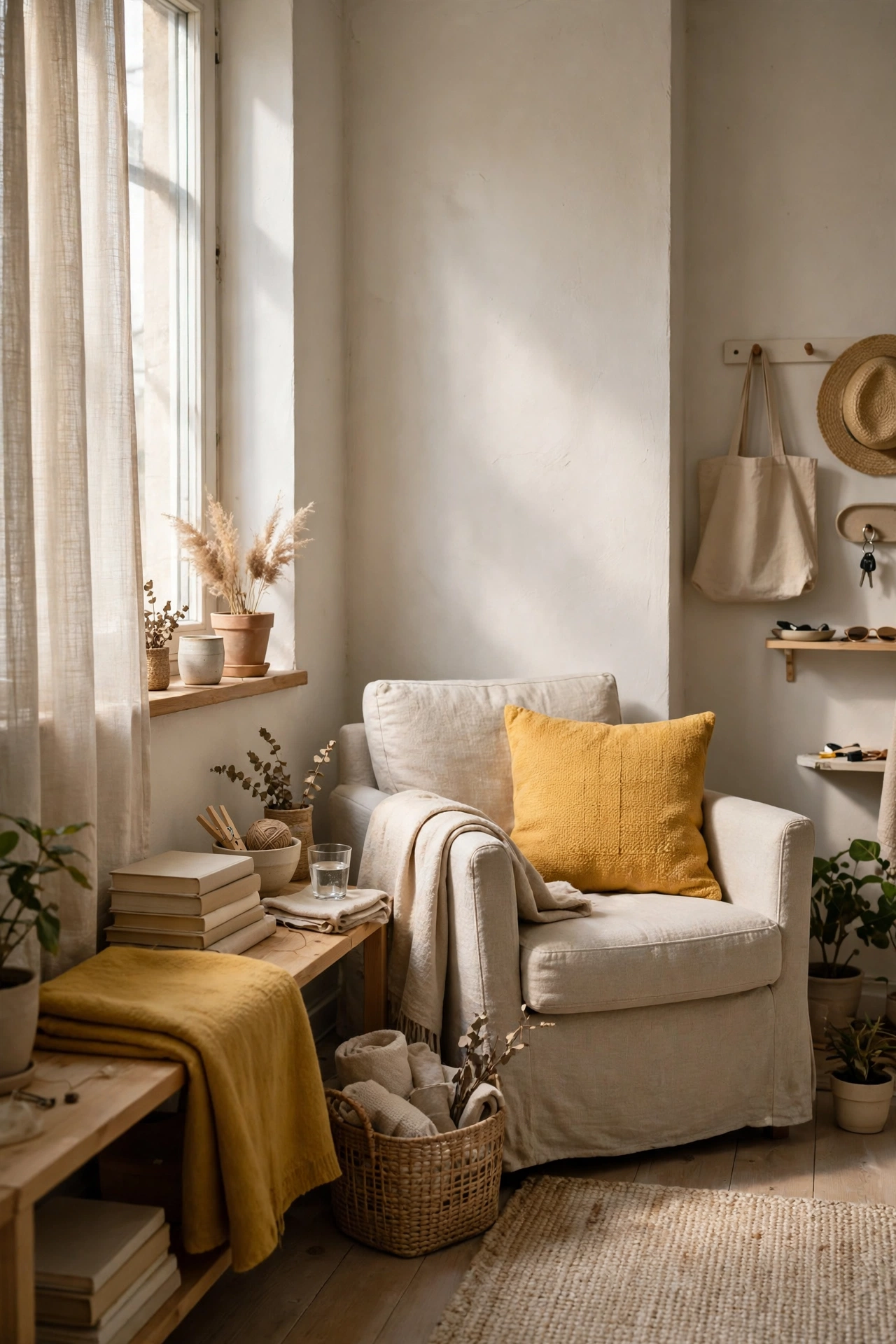 Stick to One Palette With a Single Accent Color in a small budget-friendly apartment