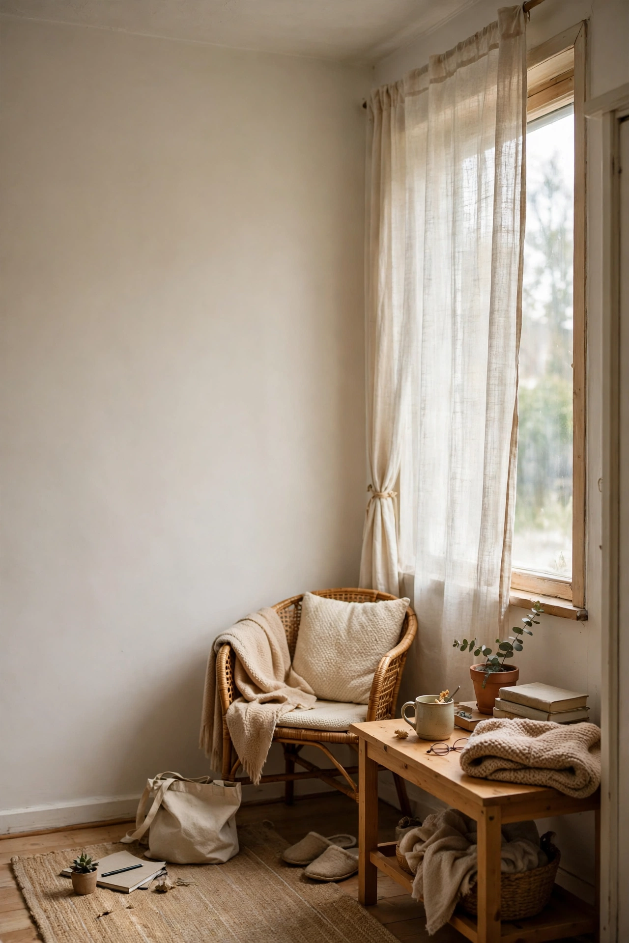 Leave One Wall Completely Empty on Purpose in a small budget-friendly apartment
