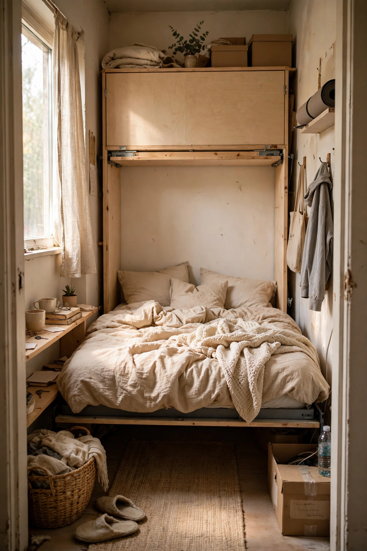 Horizontal Murphy Bed for a Narrow Room in a small budget-friendly apartment