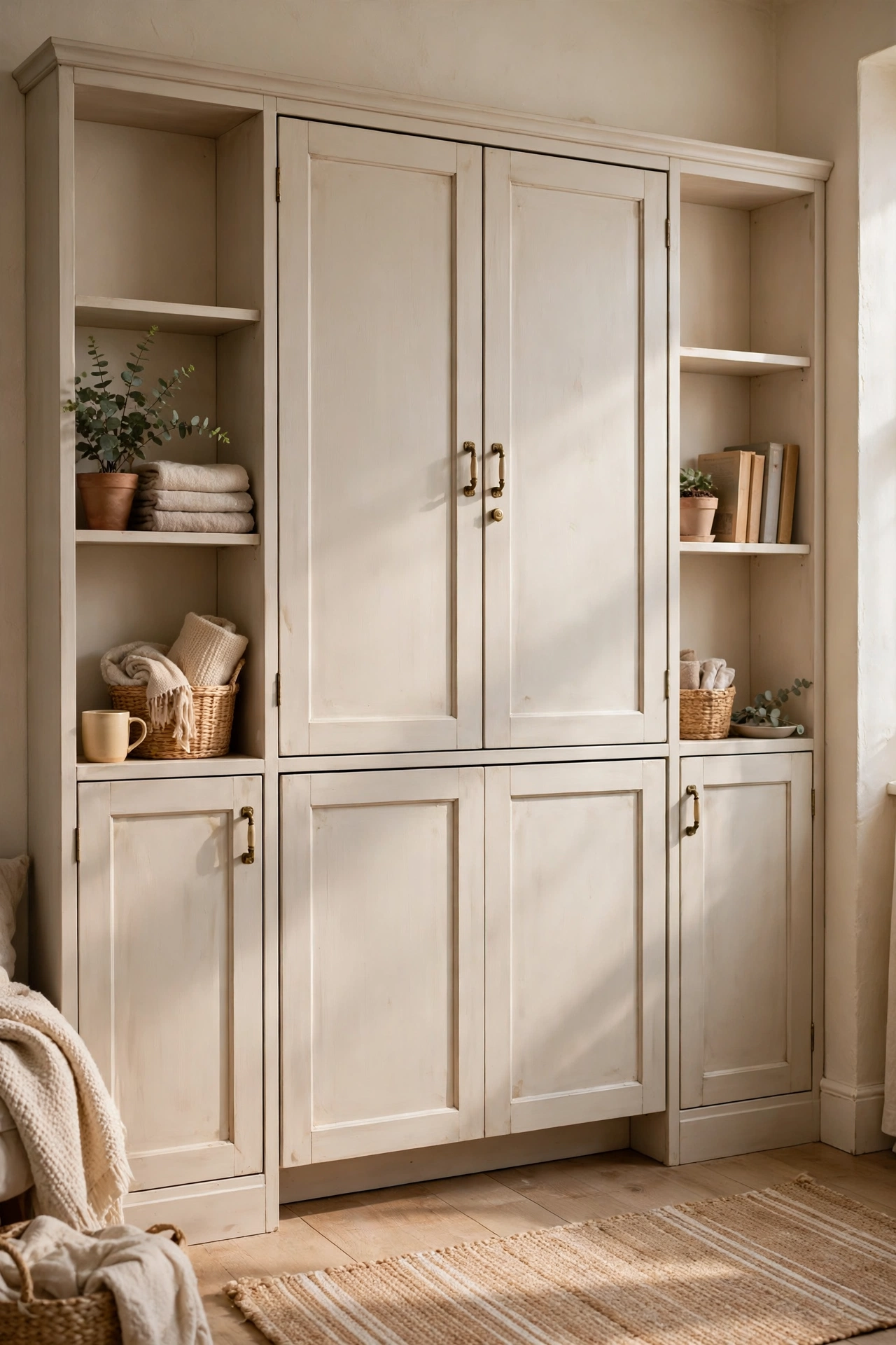 Painted Murphy Cabinet That Looks Like Built-Ins in a small budget-friendly apartment