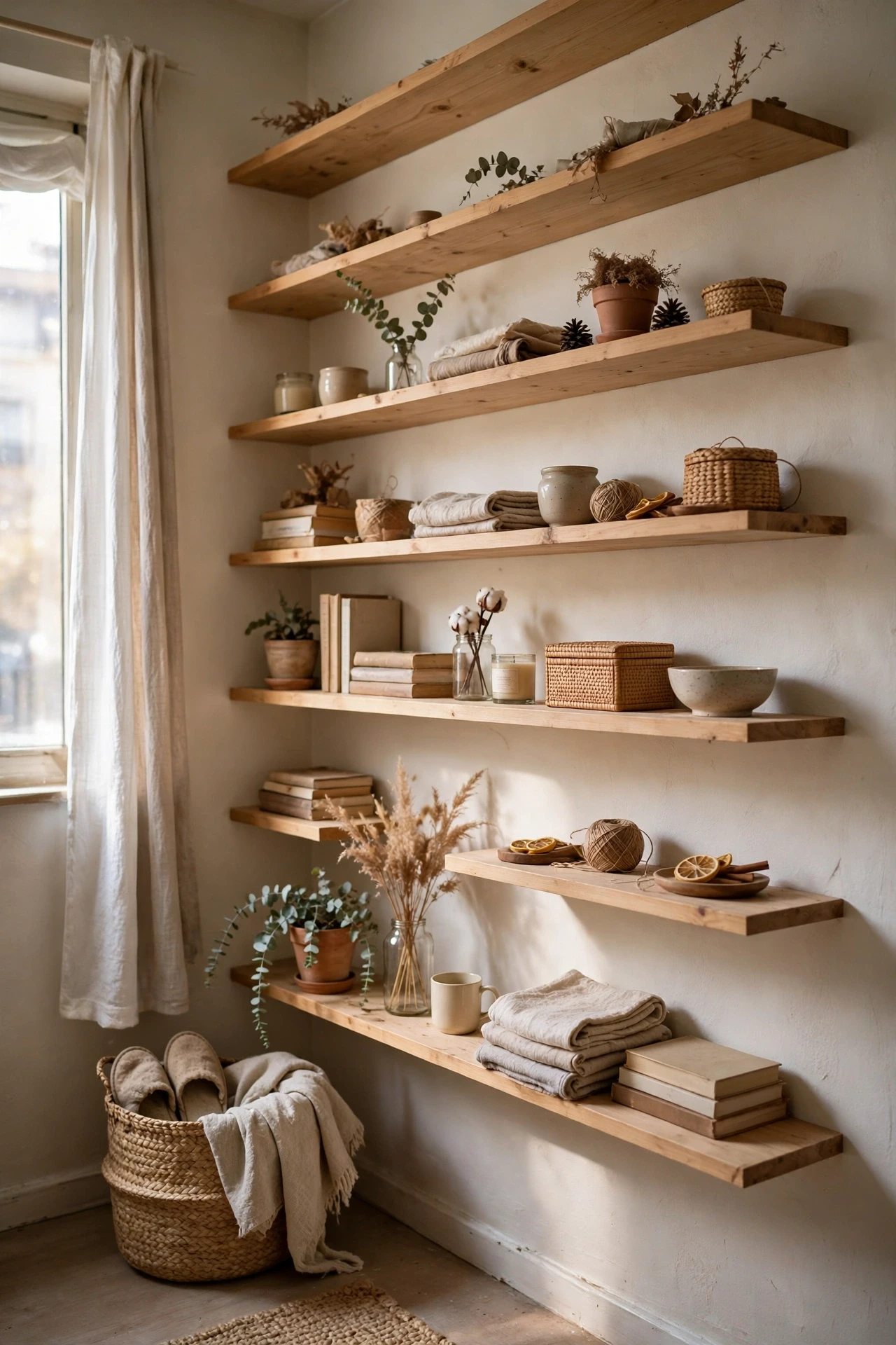 Float Shelves All the Way to the Ceiling in a small budget-friendly apartment