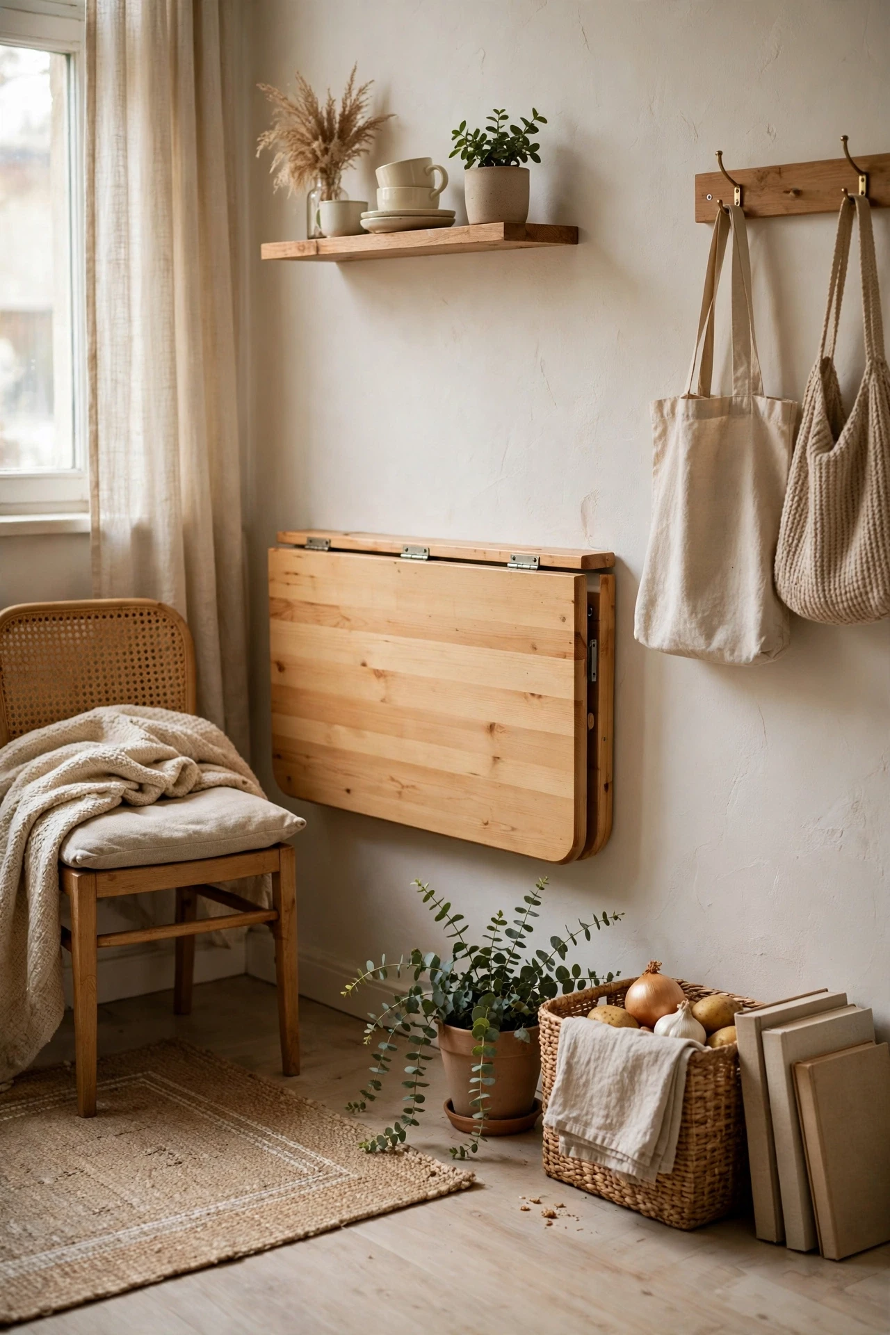 Choose a Drop-Leaf Table That Folds Flat in a small budget-friendly apartment