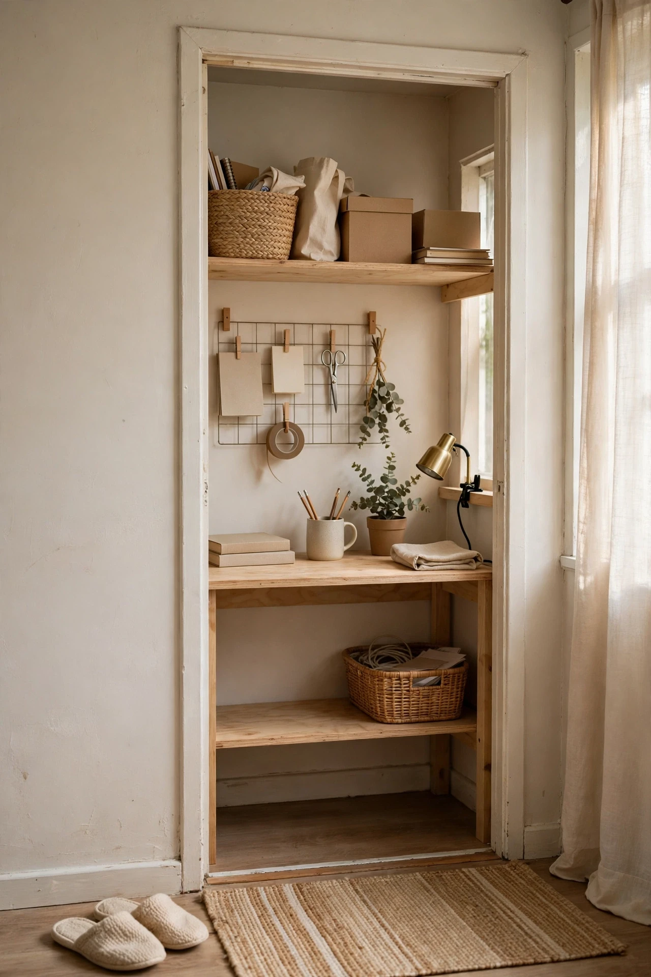 Turn a Closet Into a Tiny Office Nook in a small budget-friendly apartment