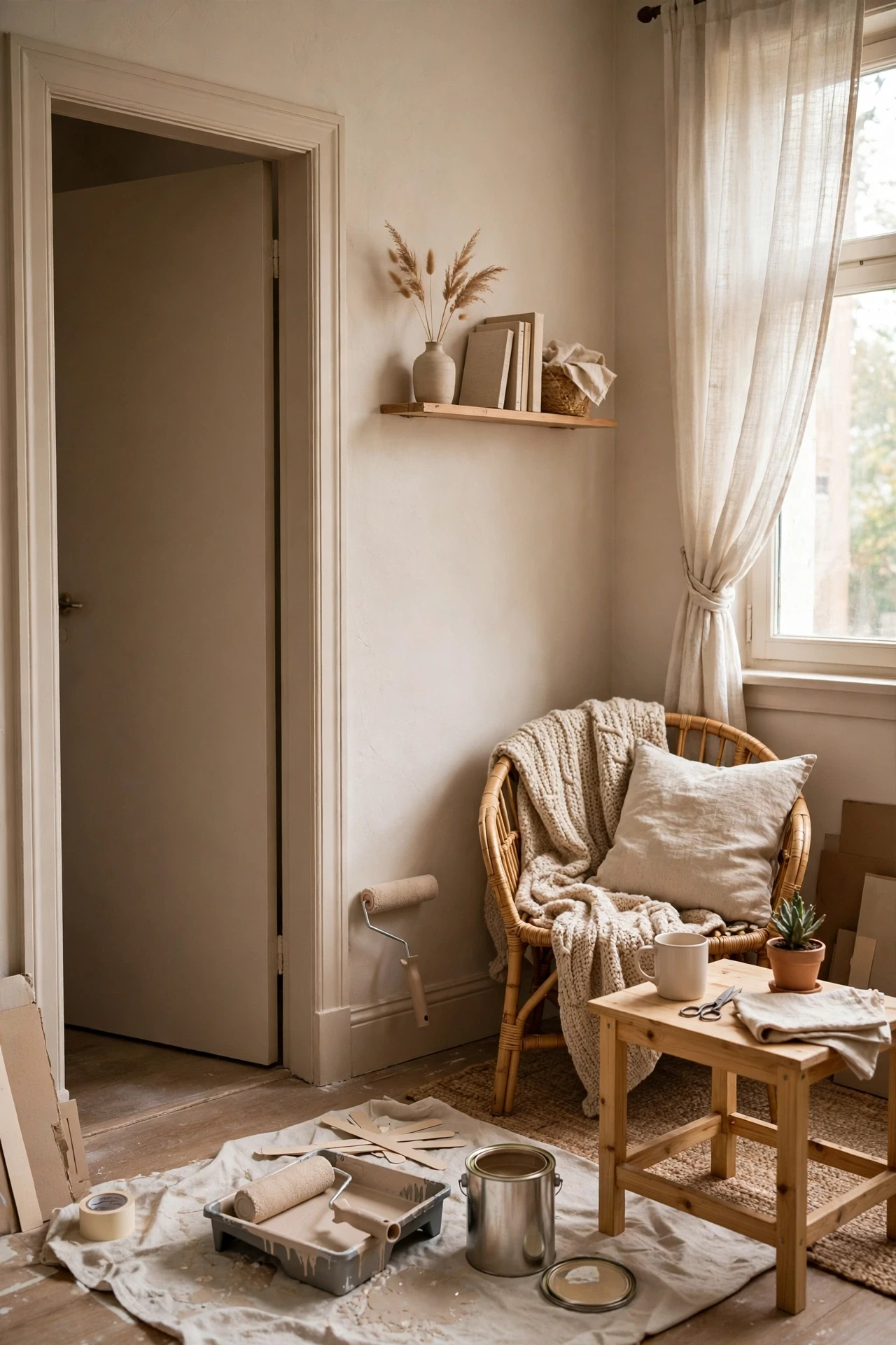 Paint the Walls and Trim the Same Color in a small budget-friendly apartment