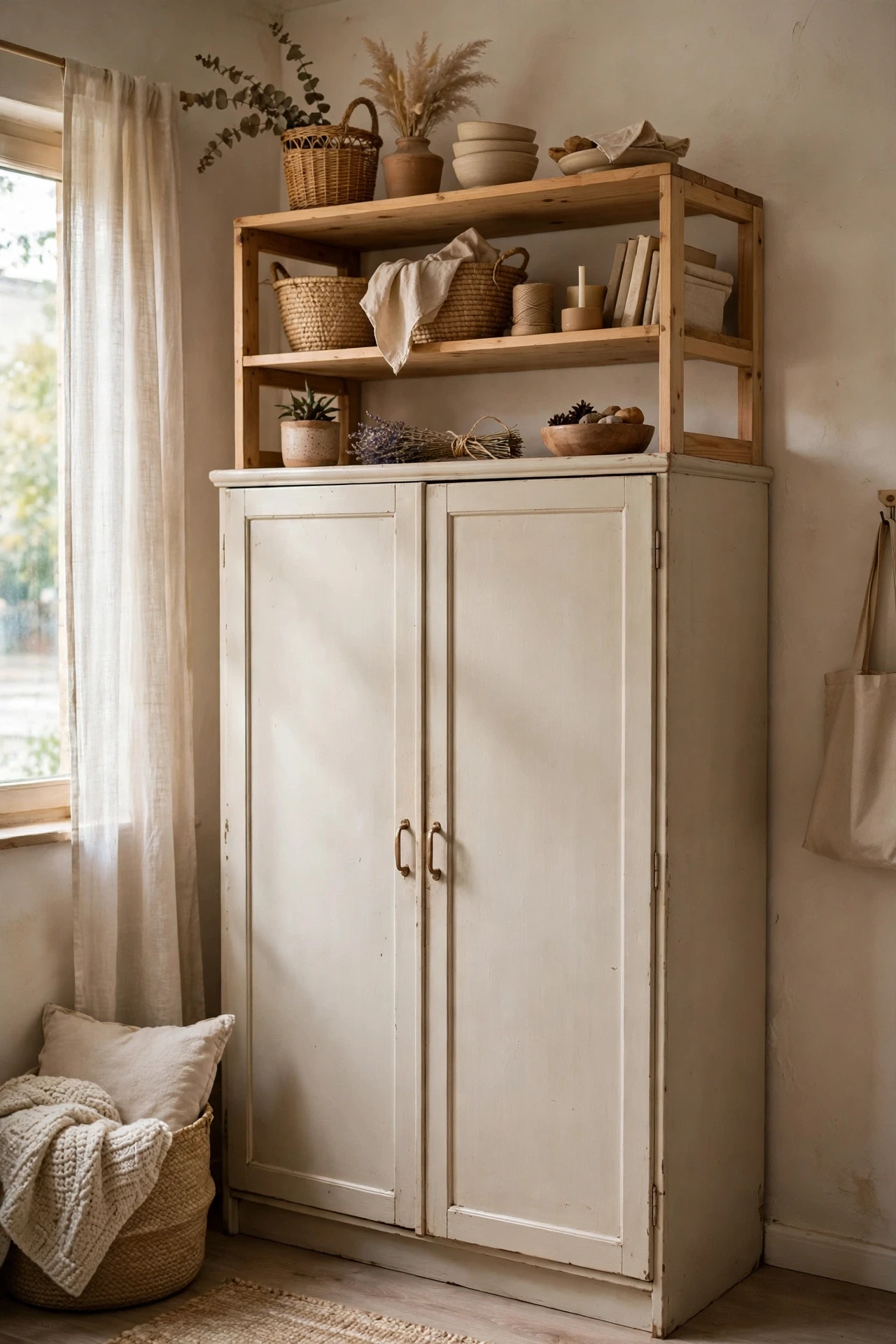 Turn the Top of the Wardrobe Into Display Storage in a small budget-friendly apartment