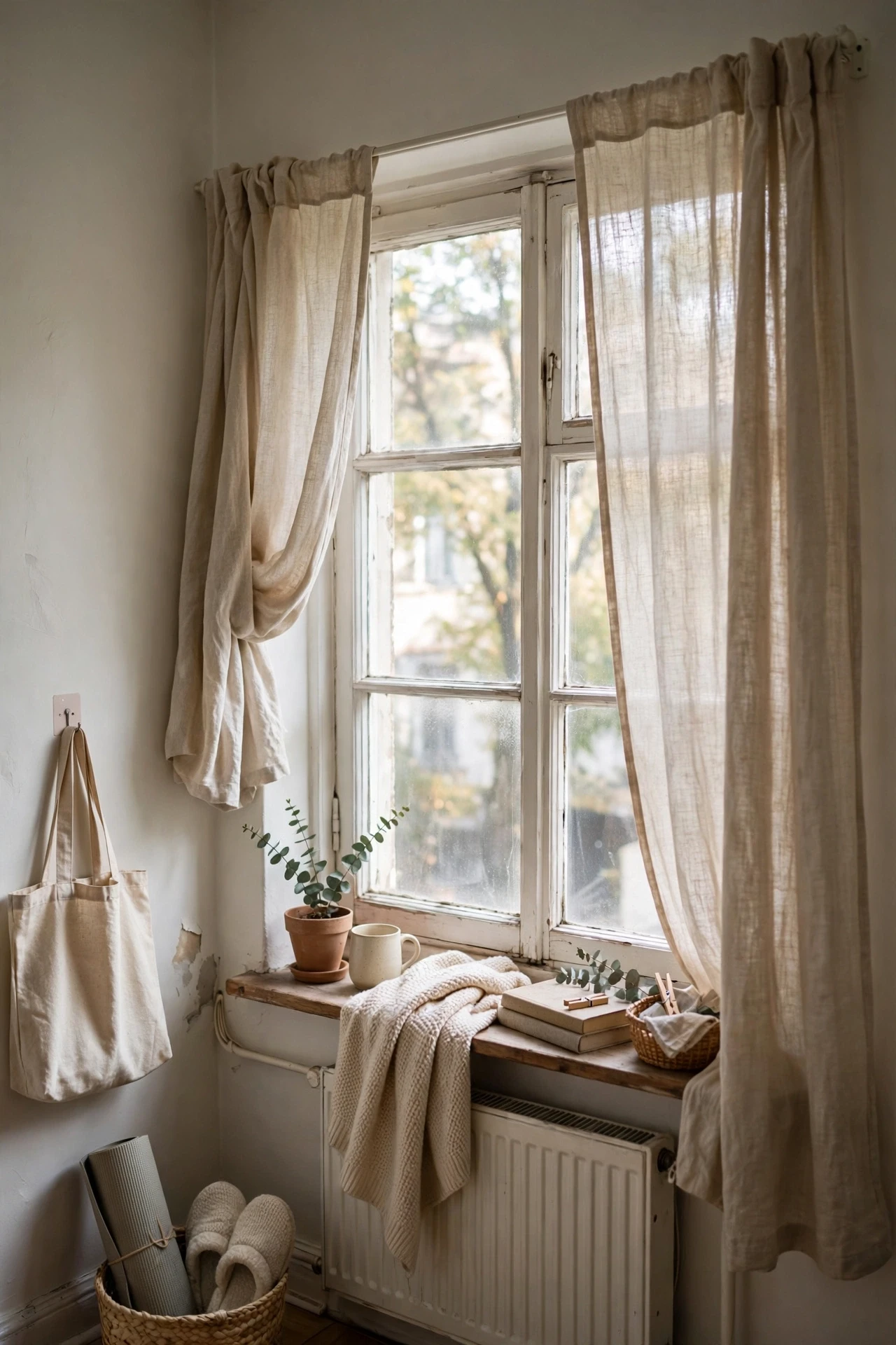 Use a Tension Rod to Hang Curtains in a Rental in a small budget-friendly apartment