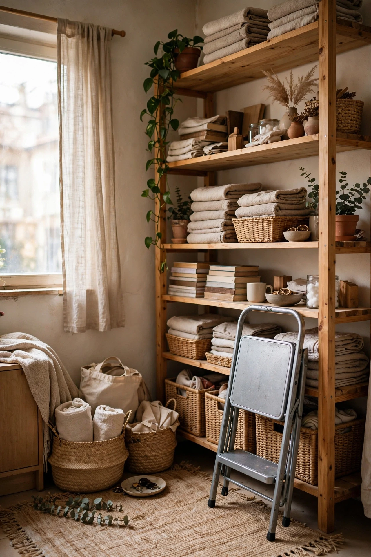 Keep a Folding Step Stool for High Shelves in a small budget-friendly apartment