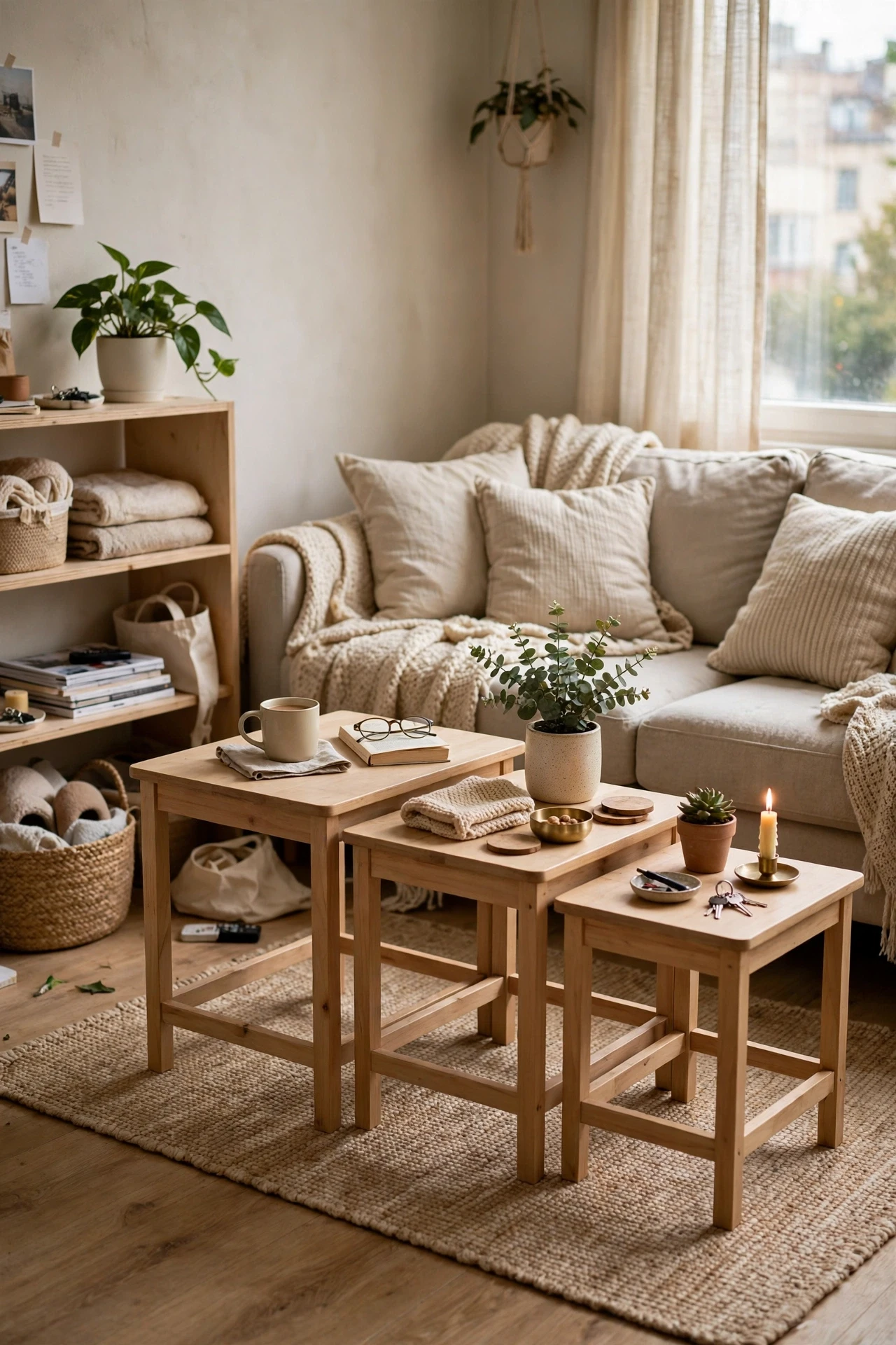 Swap a Coffee Table for Nesting Tables in a small budget-friendly apartment