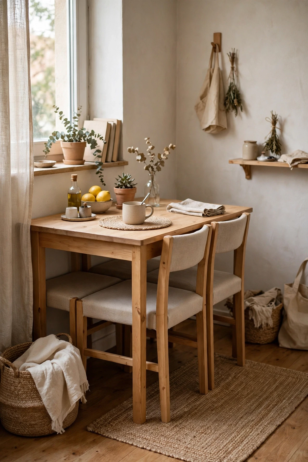 Choose Armless Chairs That Tuck Fully Under a Table in a small budget-friendly apartment