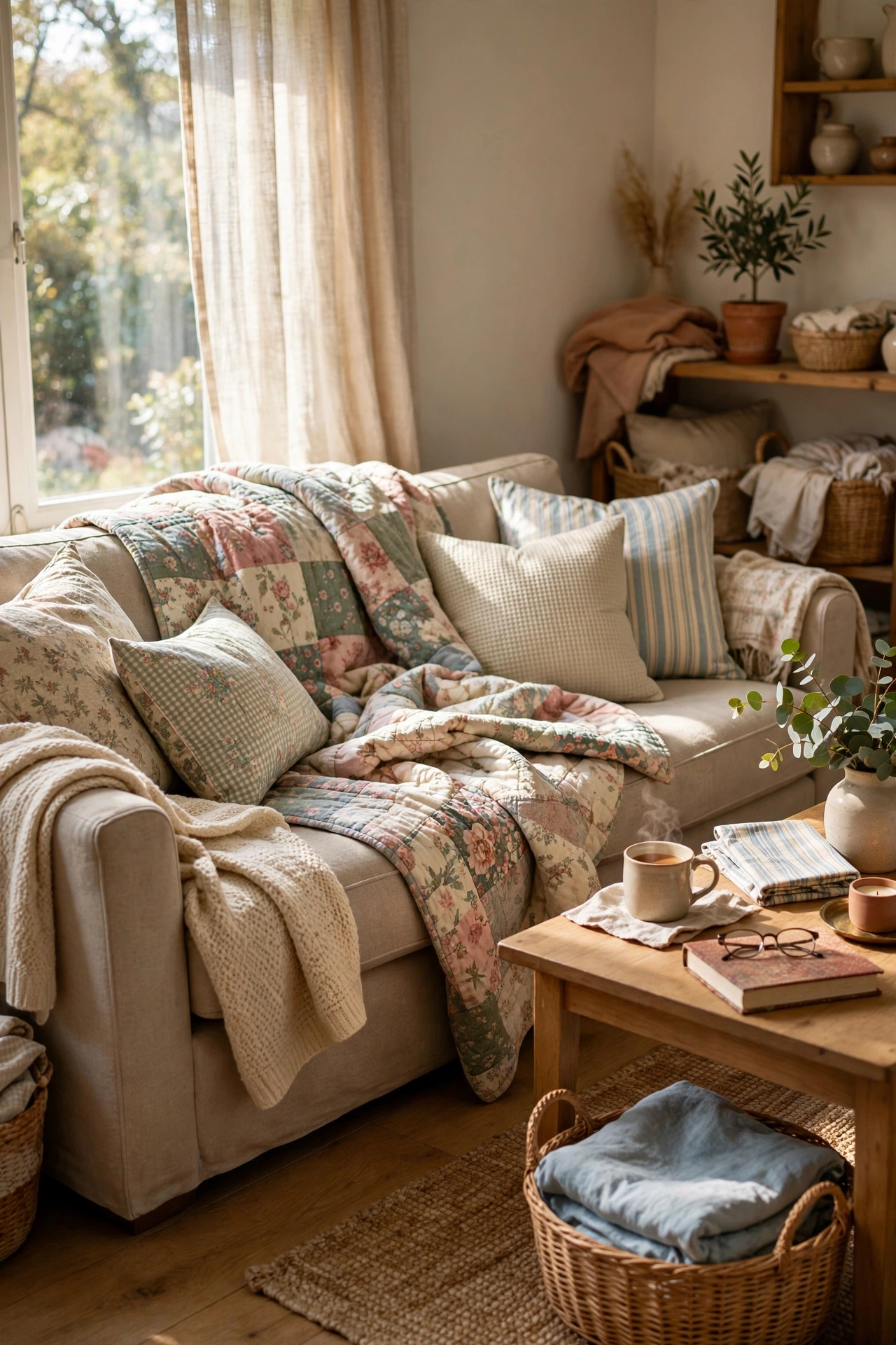 Swapped textiles between bedroom and living room refreshing both spaces