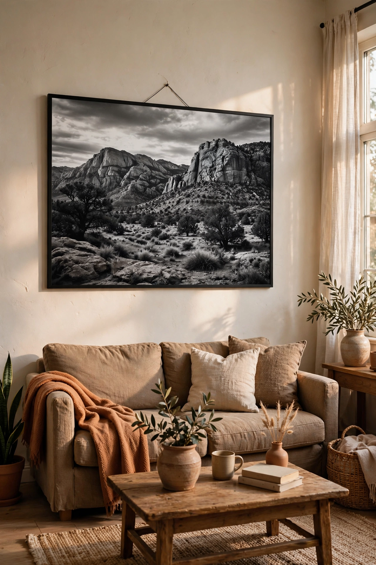 Huge black and white engineering print of a family photo hung as gallery-scale art