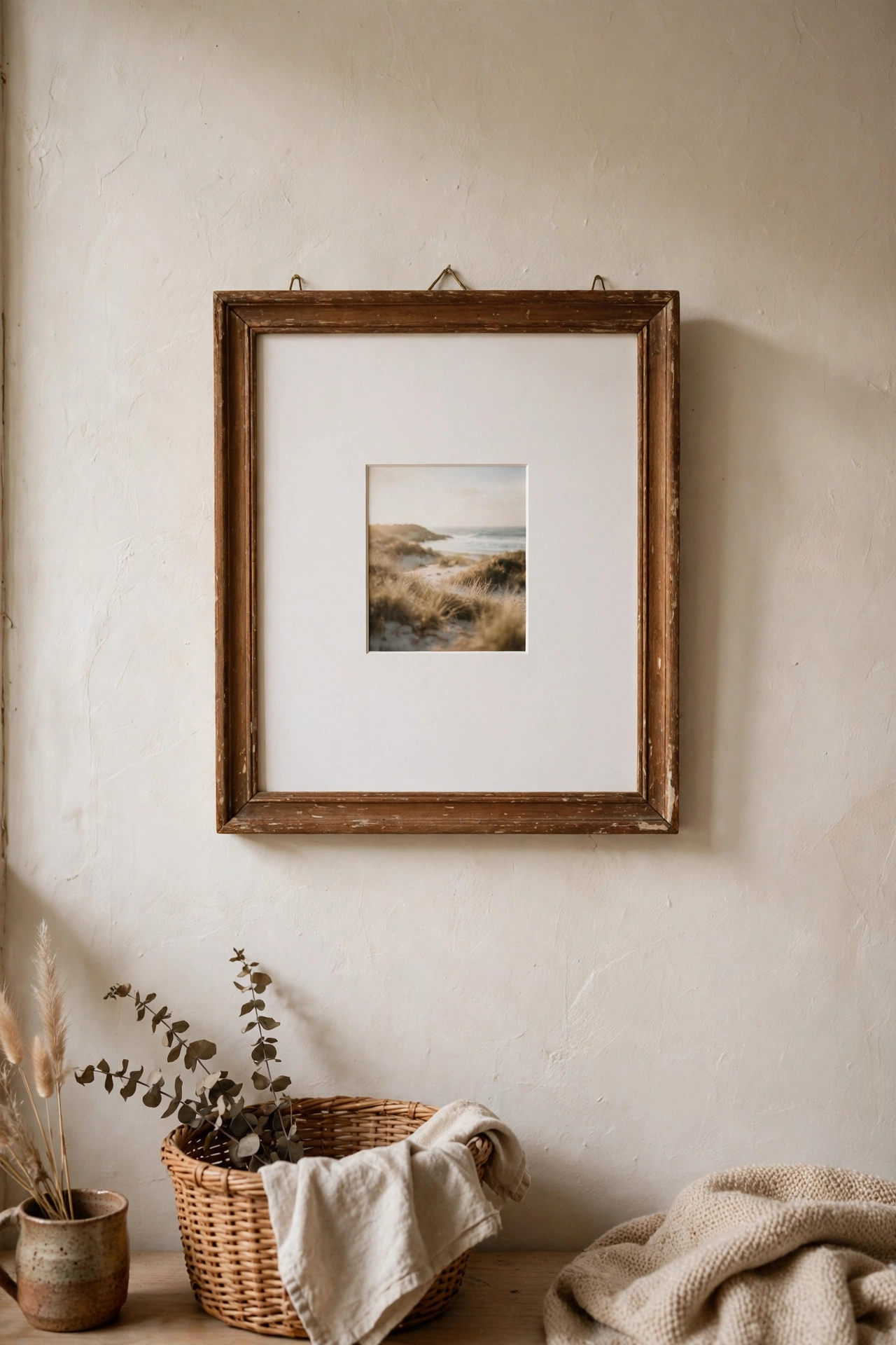 Small photo with a wide DIY mat in a thrifted frame looking like custom gallery framing