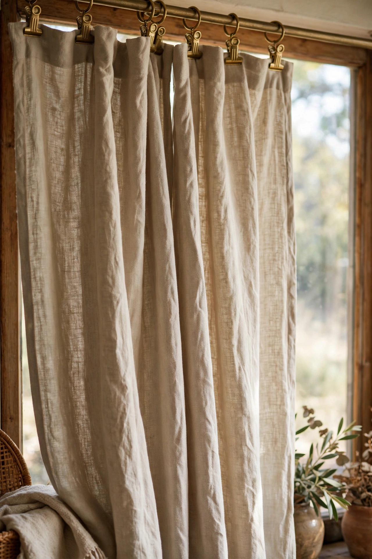 Metal clip rings making inexpensive curtain panels look tailored
