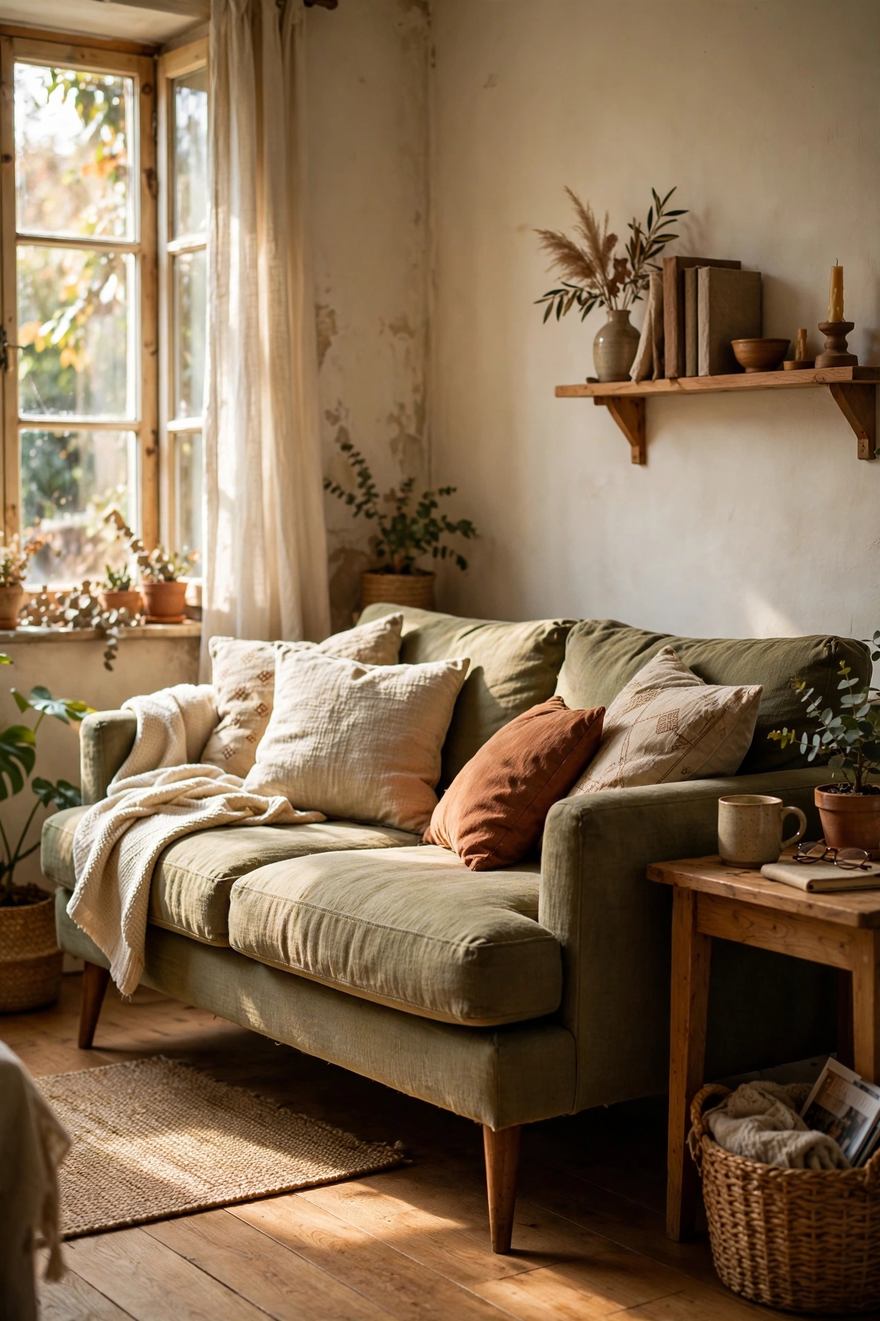 Sofa on tapered wooden legs showing floor underneath