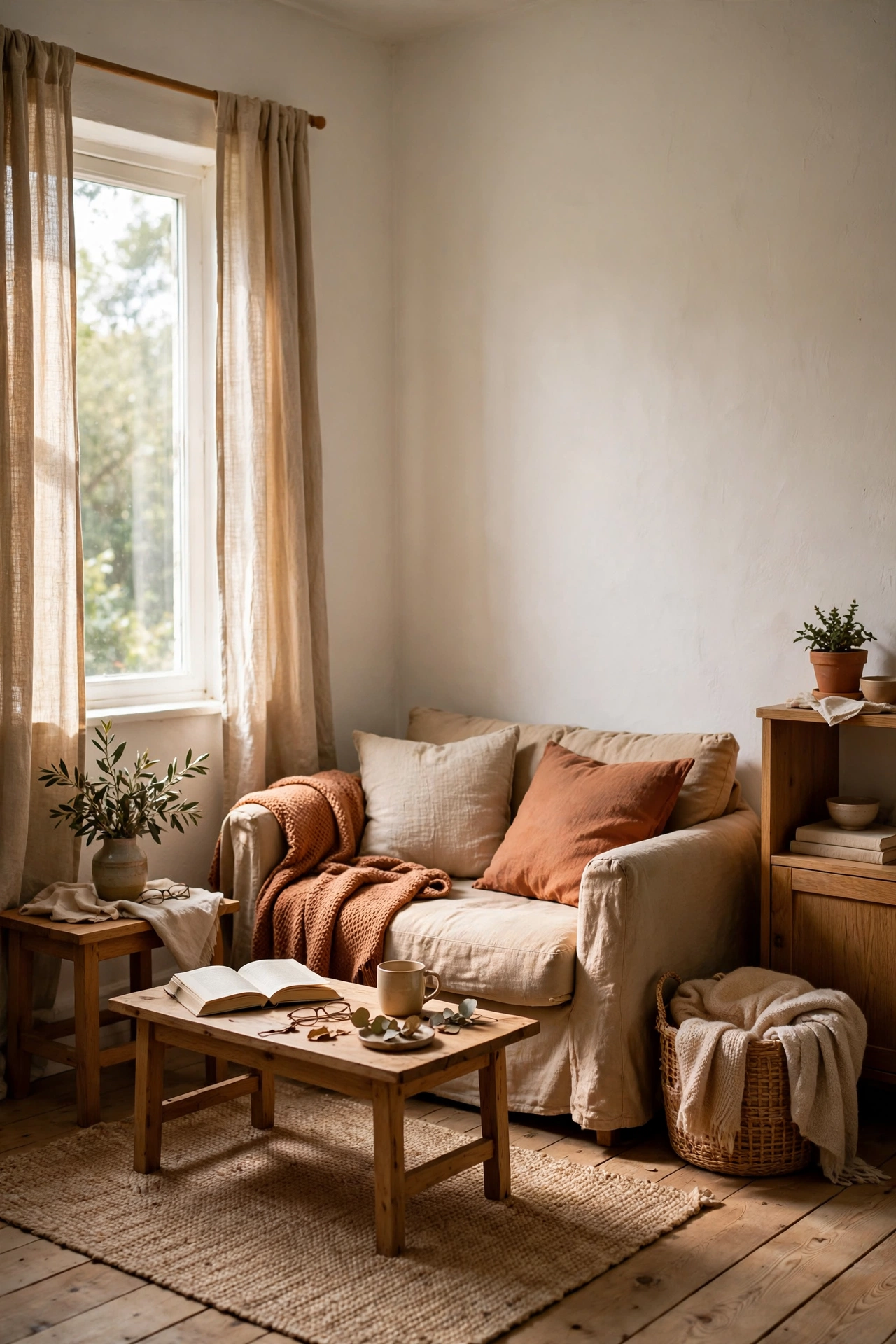 Small living room with light airy painted walls