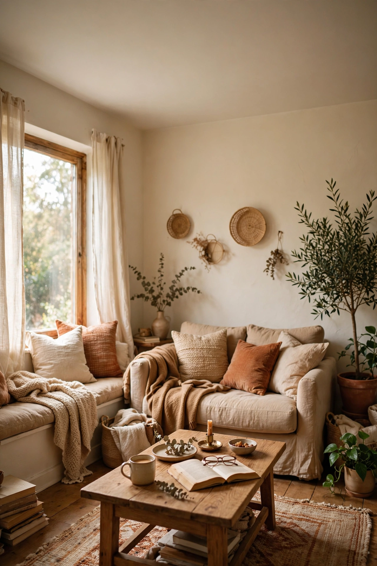 Warm white painted ceiling blurring into cream walls