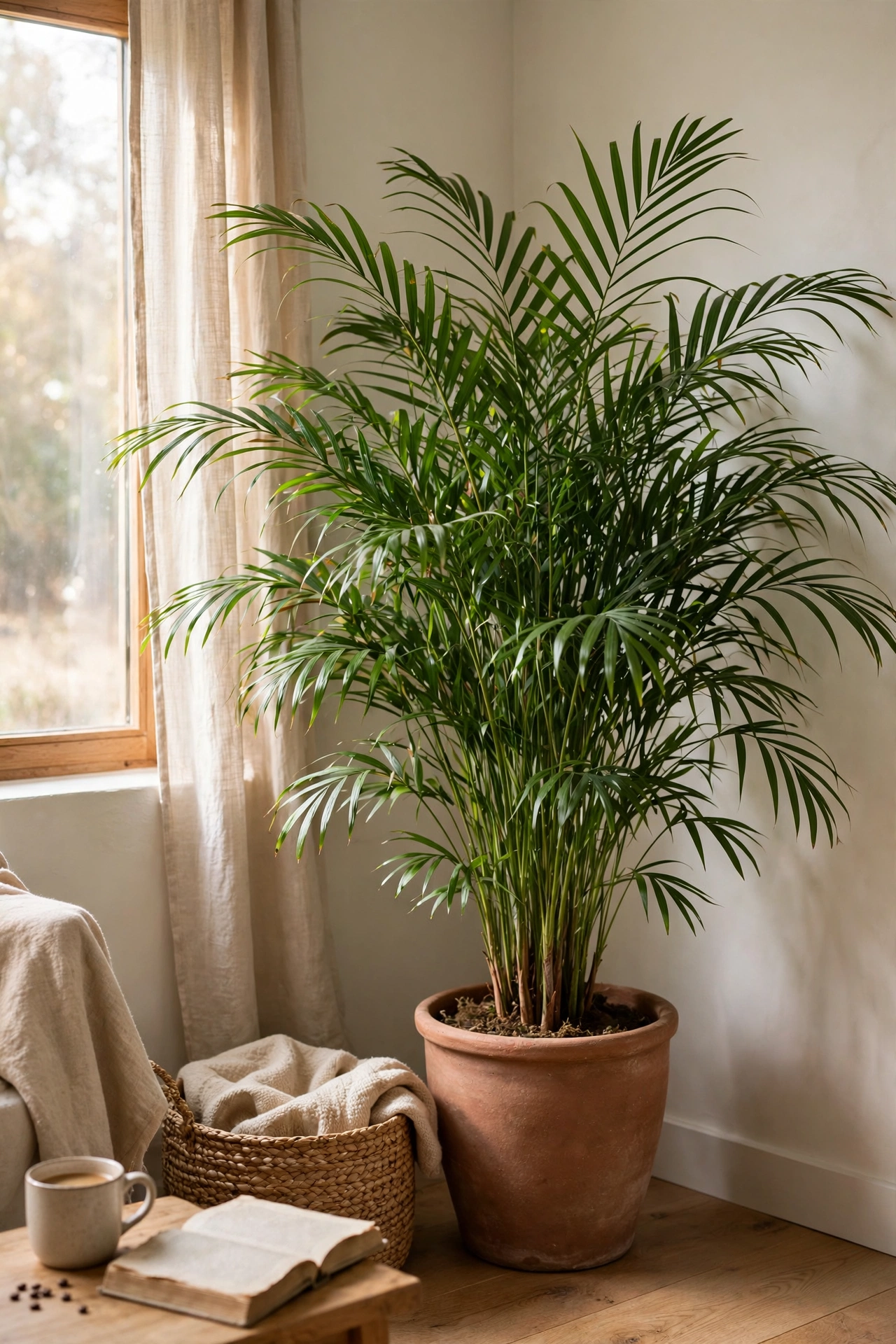 Single large parlour palm as a statement plant
