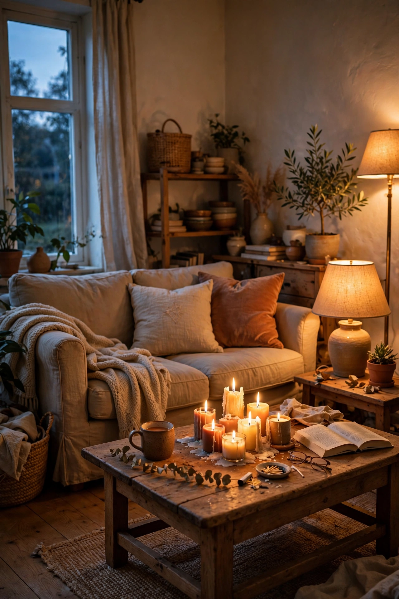 Evening candlelight glowing instead of ceiling lights