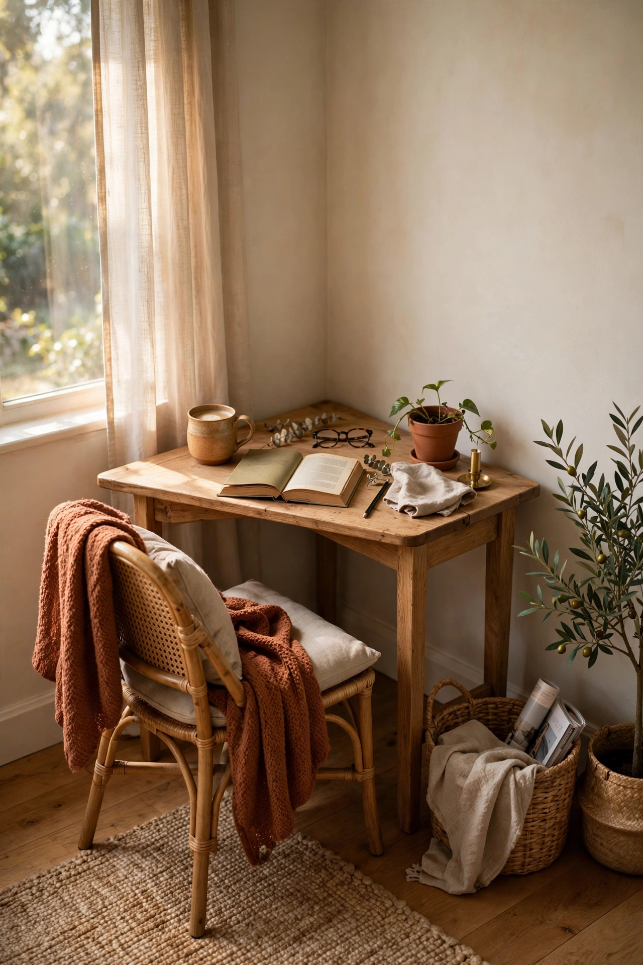 Small triangular corner desk as a hidden workspace