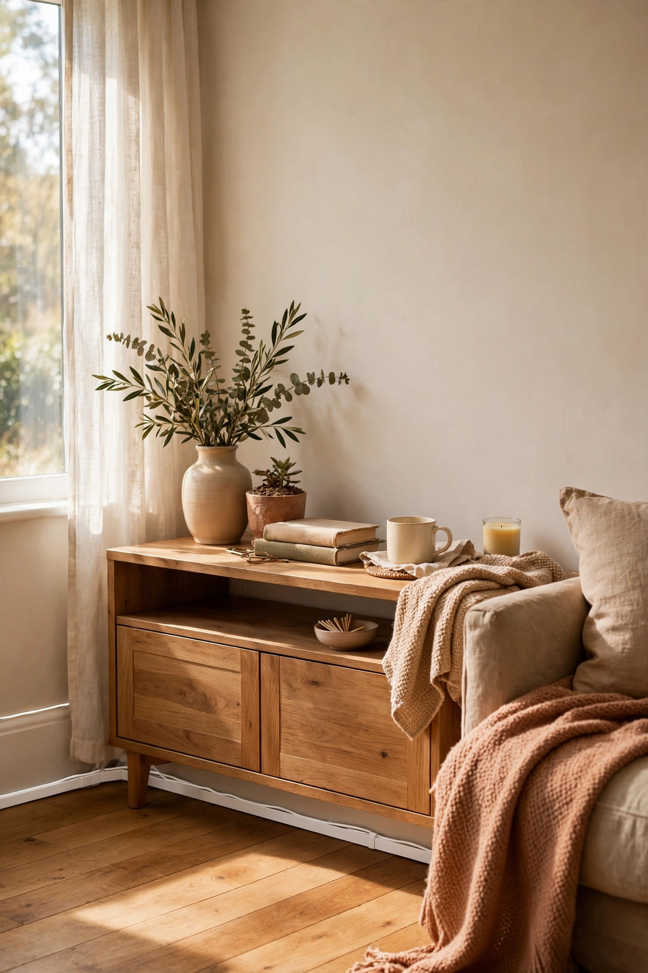 White cord covers running neatly along a skirting board